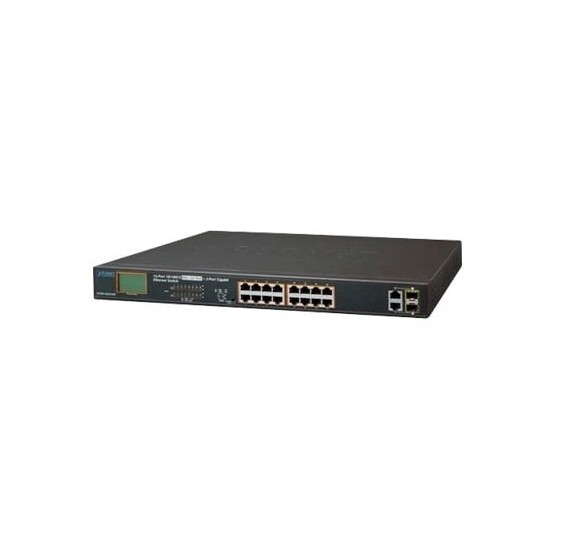 Switch no administrable PoE+ Extended, Aislamiento VLAN de 16 puertos + 2 combo TP/SFP Gigabit y Pantalla