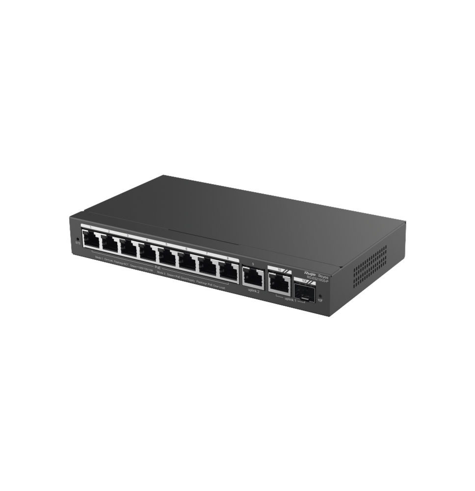 Switch Administrable con 8 puertos Gigabit PoE, 2 Uplinks Gigabit (1 SFP), gestión gratuita desde la nube