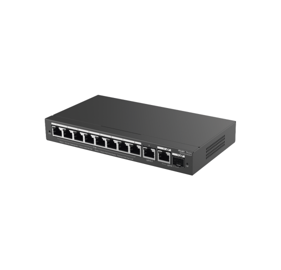 Switch Administrable con 8 puertos Gigabit PoE, 2 Uplinks Gigabit (1 SFP), gestión gratuita desde la nube