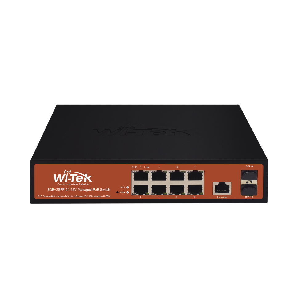 Switch Administrable de 8 puertos Gigabit Ethernet con PoE 802.3 af/at y 24V Pasivo + 2 SFP Gigabit, 150 W