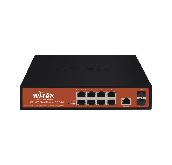 Switch Administrable de 8 puertos Gigabit Ethernet con PoE 802.3 af/at y 24V Pasivo + 2 SFP Gigabit, 150 W