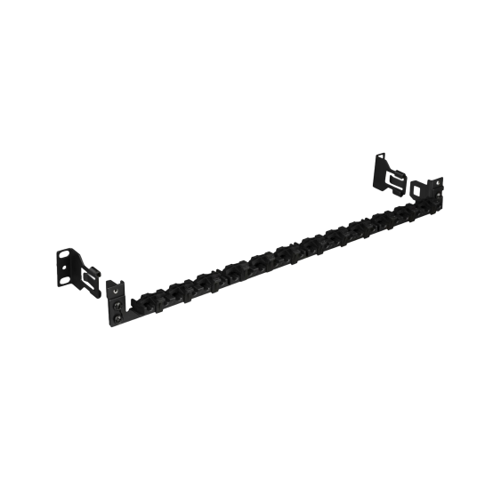 Barra para Aliviar Tensión o Peso Atrás de Patch Panel, Para 24 Cables, Con Clips Ajustables, Color Negro
