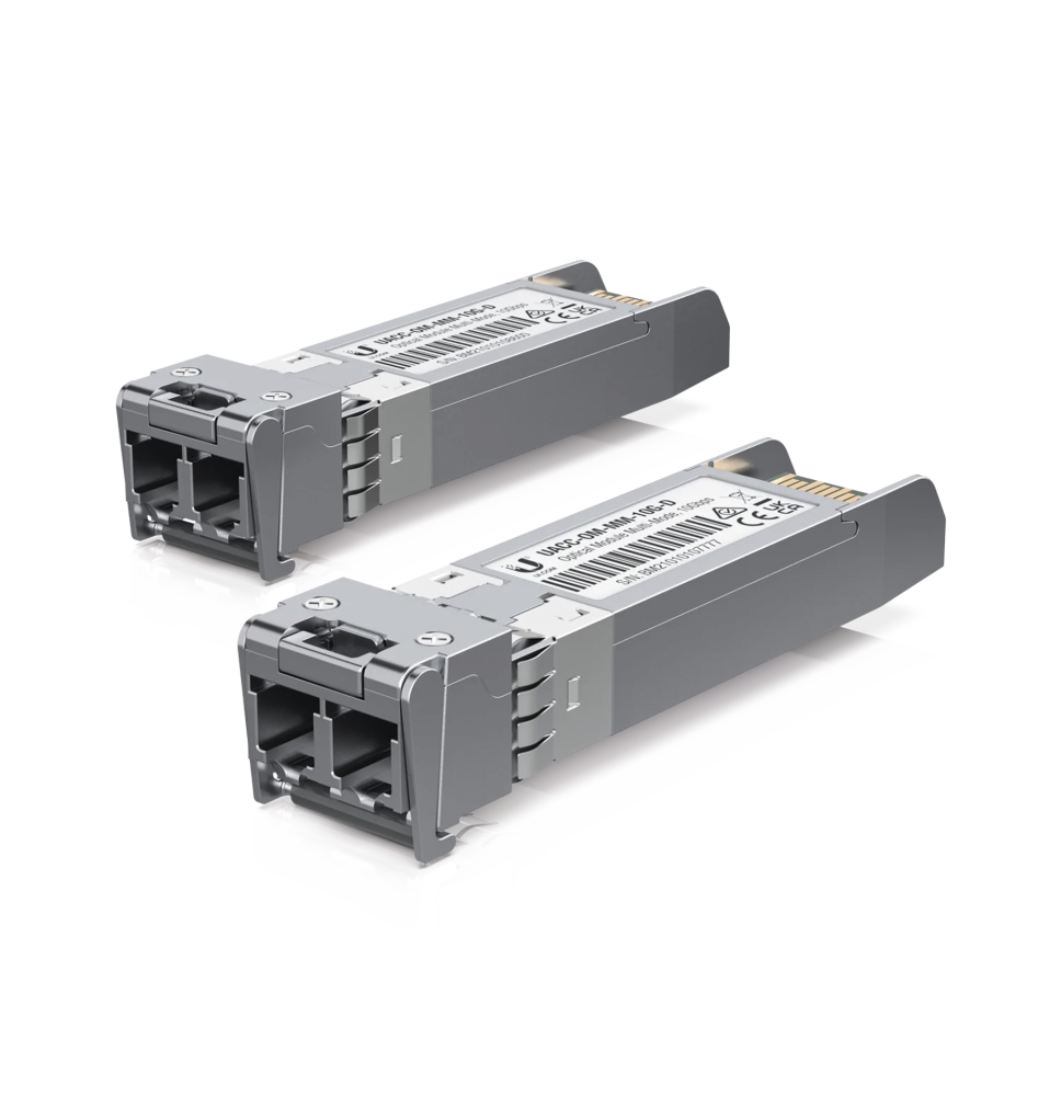 UFiber Módulo SFP+ 10G, transceptor MiniGibic MultiModo 10 Gbps, distancia 300m, conectores LC, paquete de 2 piezas