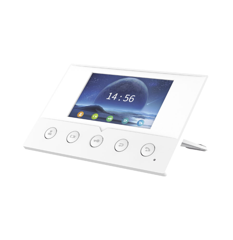 Monitor IP/SIP para interior, Wi-Fi, pantalla a color de 4.3, audio de 2 vías, PoE, 8 interfaces de entrada de alarma.