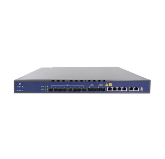 OLT de 8 puertos GPON con 8 puertos Uplink (4 puertos Gigabit Ethernet + 2 puertos SFP + 2 puertos SFP+) hasta 1,024 ONUs