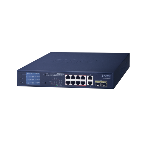 Switch No Administrable 8 Puertos Gigabit con Modo Extend PoE a 250 mts, 2 puertos Uplink 10/100/1000 Mbps, 2 Puertos SFP