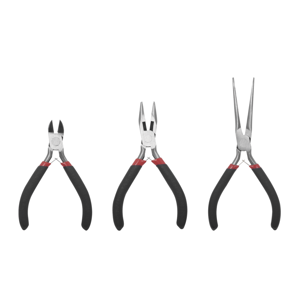 Juego de 3 Mini Pinzas de Corte de 5". Incluye Pinza de Punta Redonda Diagonal y Punta de Aguja.