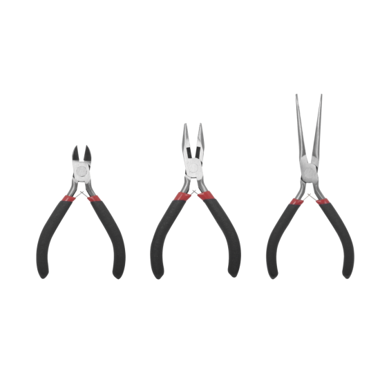 Juego de 3 Mini Pinzas de Corte de 5". Incluye Pinza de Punta Redonda Diagonal y Punta de Aguja.