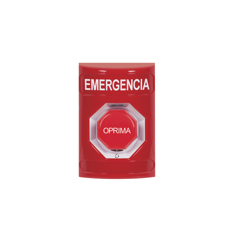 Botón de Emergencia Texto en Español Color Rojo Acción Mantenida Girar para Restablecer y LED Multicolor