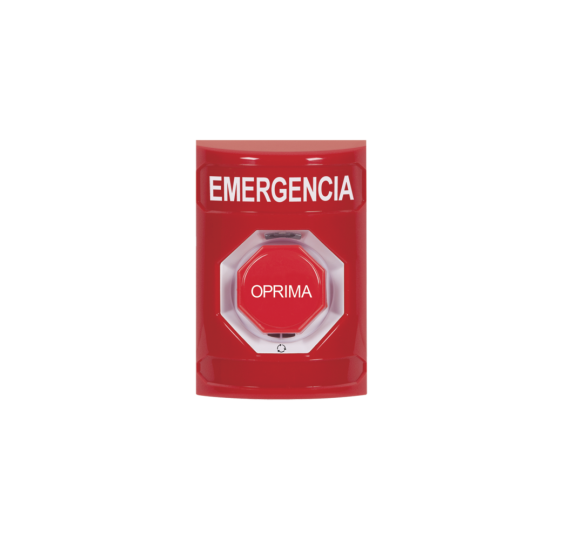 Botón de Emergencia Texto en Español Color Rojo Acción Mantenida Girar para Restablecer y LED Multicolor