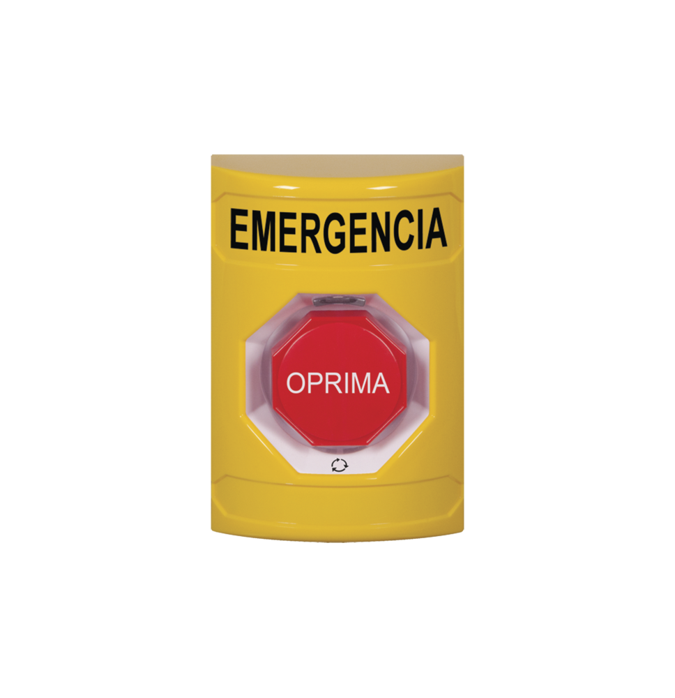 Botón de Emergencia en Español Color Amarillo Acción Mantenida Girar para Restablecer y LED Multicolor