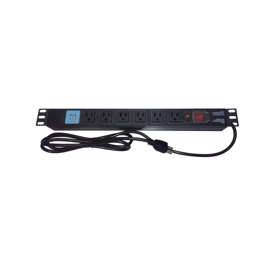 Tomacorriente Horizontal PDU 6 Contactos + 2 USB - Rack 19" - THTCM6CUSB