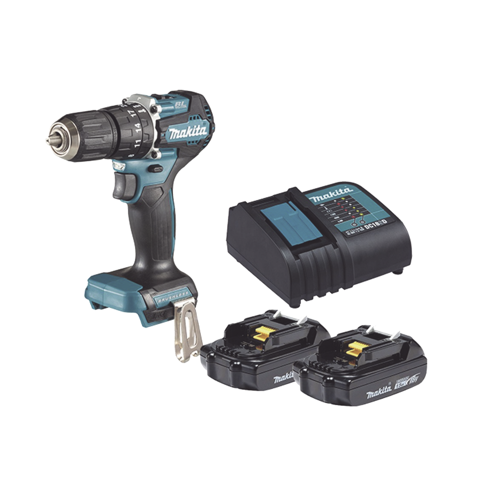 Rotomartillo/Taladro Inalámbrico SIN CARBONES Broquero de 1/2" 1700 RPM 18V Torque 42 N.m C/2 Bat. (1.5Ah) y Carg