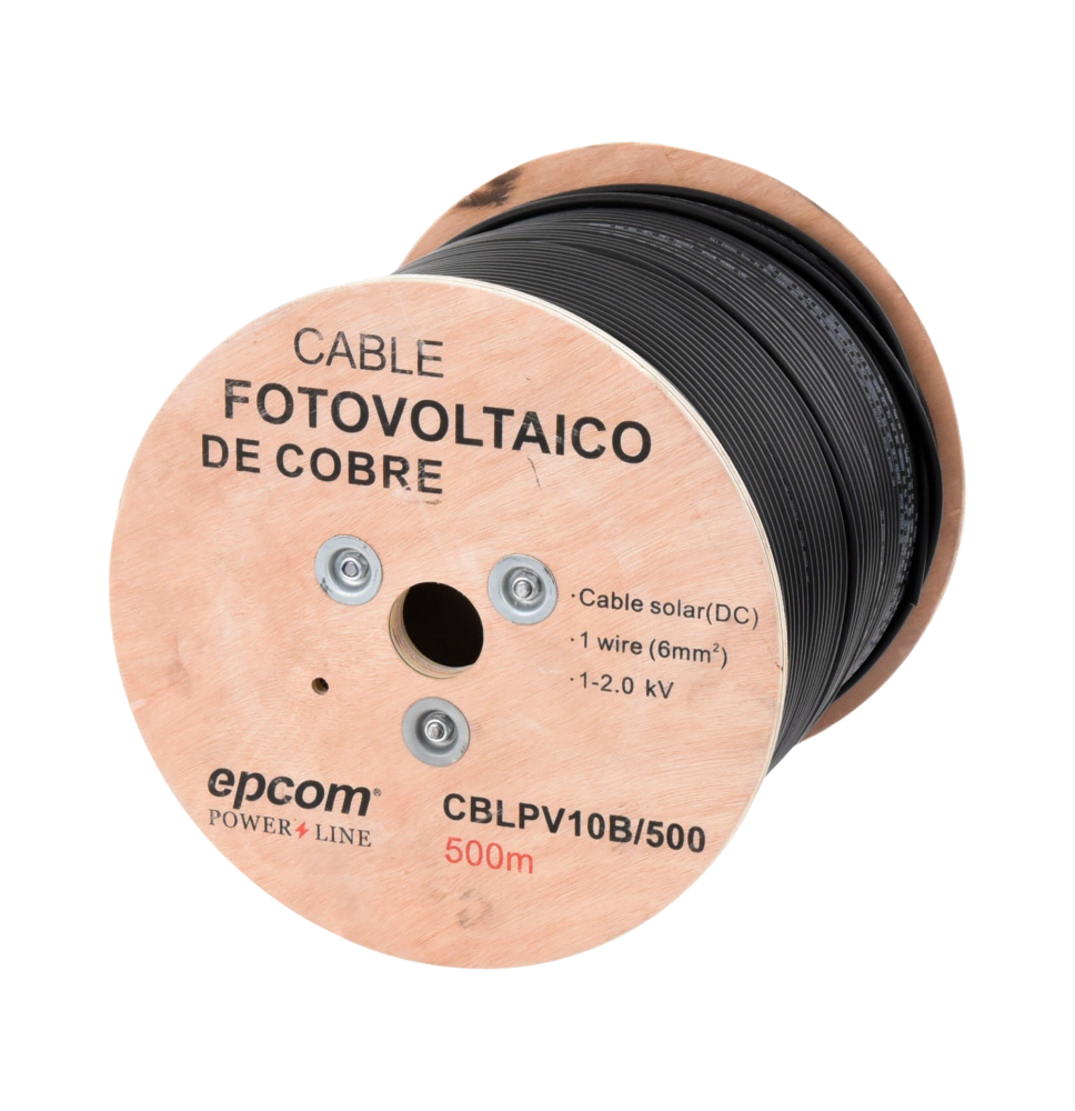 Carrete de 500 Metros / Cable Fotovoltaico Negro / 6mm (10AWG) / Material COBRE /  2000 Vcc