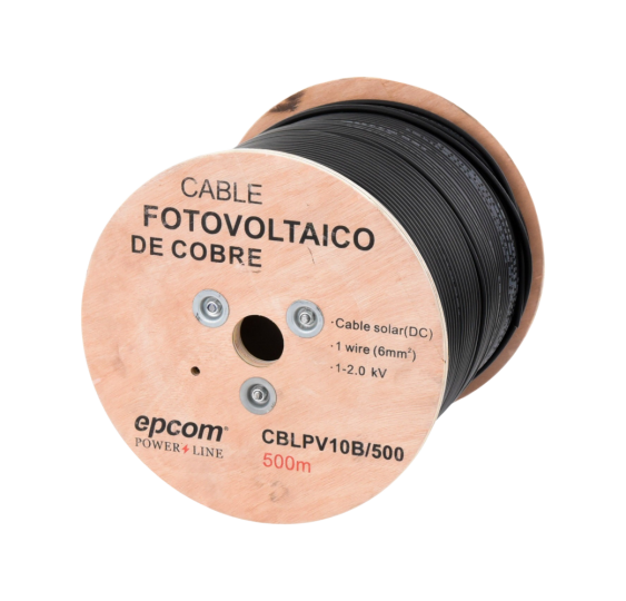 Carrete de 500 Metros / Cable Fotovoltaico Negro / 6mm (10AWG) / Material COBRE /  2000 Vcc