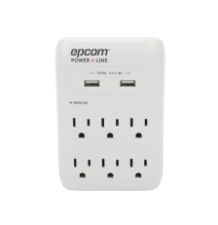 Multicontacto de Pared 110 Vca / Supresor de Picos 1080 Joules / 6 x Nema 5-15P / 2 x USB (5V a3.4A)