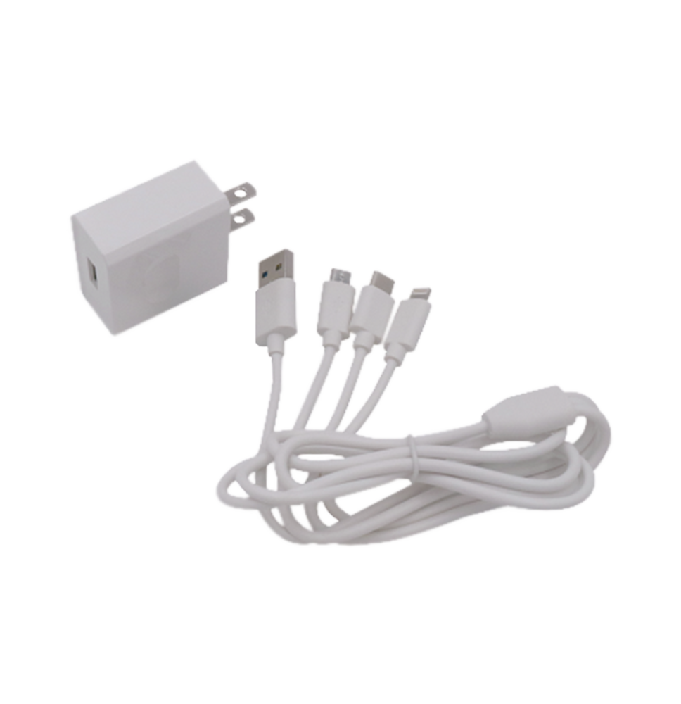 Cargador de pared USB de 5 Vcc 2A / Multi-puertos / USB-C / Micro USB / Tipo C / Lightning (iPhone) / Extensión de