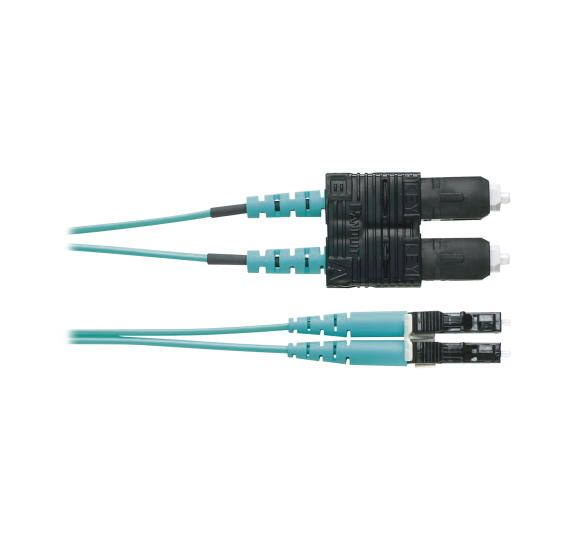 Jumper de Fibra Óptica Multimodo OM4 50/125 LC-SC Duplex 1 Metro Aqua