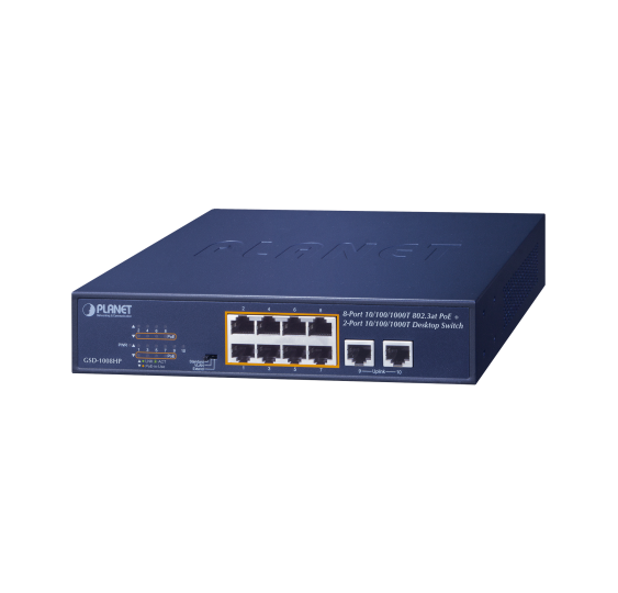 Switch no administrable PoE de 8 puertos 10/100/1000 Mbps con PoE 802.3af/at