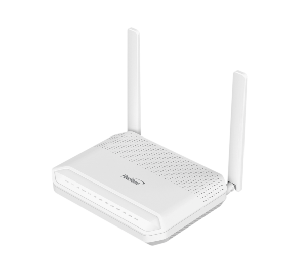 ONU GPON WiFi 6, 2.4/5 GHz, 4 puertos Gigabit + 1 POTS + 2 USB, conector SC/UPC