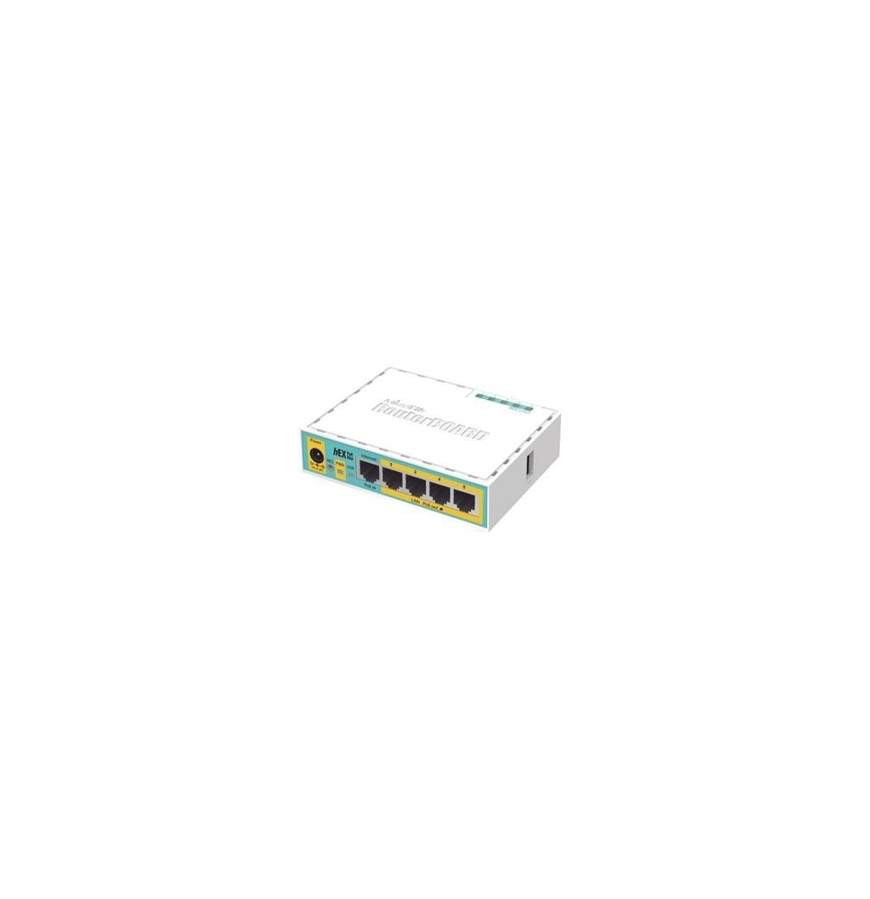 (hEX PoE LITE) RouterBoard, 5 Puertos Fast Ethernet, 4 con PoE Pasivo, 1 Puerto USB