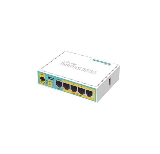 (hEX PoE LITE) RouterBoard, 5 Puertos Fast Ethernet, 4 con PoE Pasivo, 1 Puerto USB