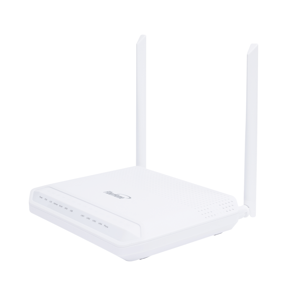 ONU GPON WiFi 2.4/5 GHz MIMO 2x2, 4 puertos Gigabit + 1 POTS + USB, conector SC/UPC