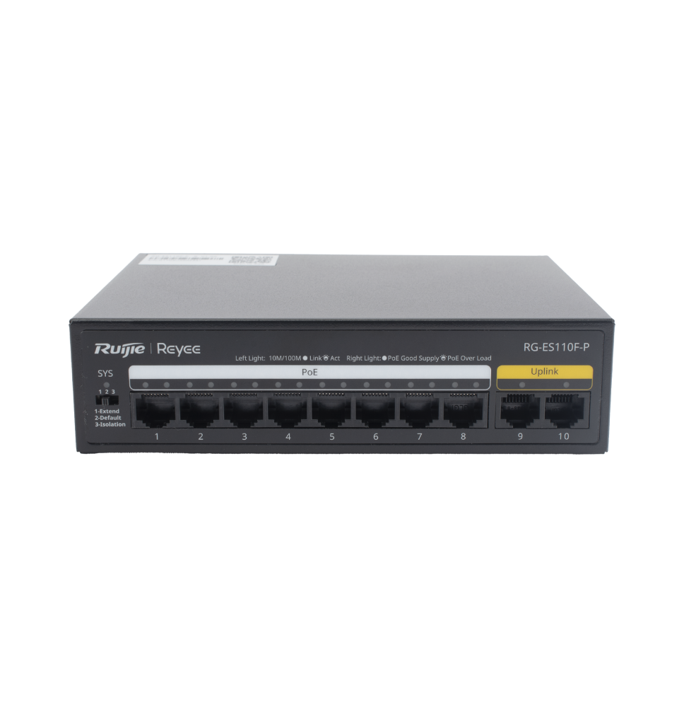 Switch PoE+ con 10 Puertos 10/100 Mbps / 110 W / Carcasa de Acero / No Administrable