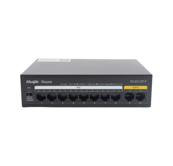 Switch PoE+ con 10 Puertos 10/100 Mbps / 110 W / Carcasa de Acero / No Administrable