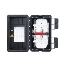 Caja de Distribución de Fibra óptica, Hasta 96 Empalmes, Exterior IP65, Color Negro