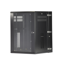 Gabinete PanZone de Montaje en Pared, de 19in, Puerta con Ventana de Seguridad, 18 UR, 635mm de Profundidad, Color Negro