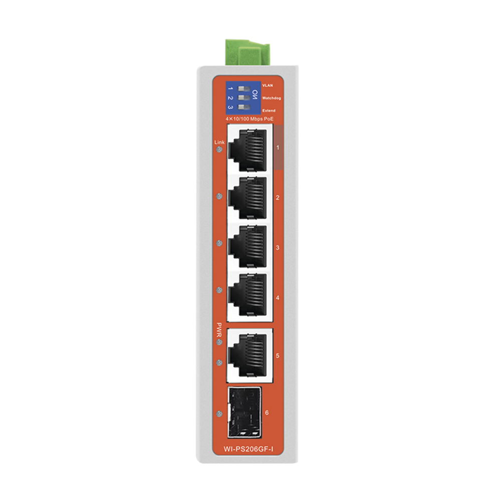 SWITCH INDUSTRIAL 4 PUERTOS FAST ETHERNET CON POE 802.3AF/AT + 2 PUERTOS UPLINK GIGABIT