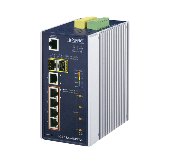 Switch Industrial Administrable 4 Puertos Gigabit c/Ultra PoE 802.3af/at, 2 Puertos SFP