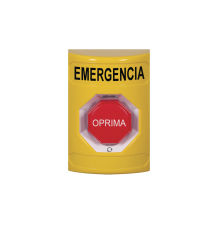 Botón de Emergencia en Español, Color Amarillo, Acción Mantenida, Girar para Restablecer y LED Multicolor