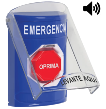 ?Botón Multipropósito, Color Azul, De Superficie, Con Tapa De Policarbonato, Con Bocina Pre Alarma, Solo Interior, Llave Para Re