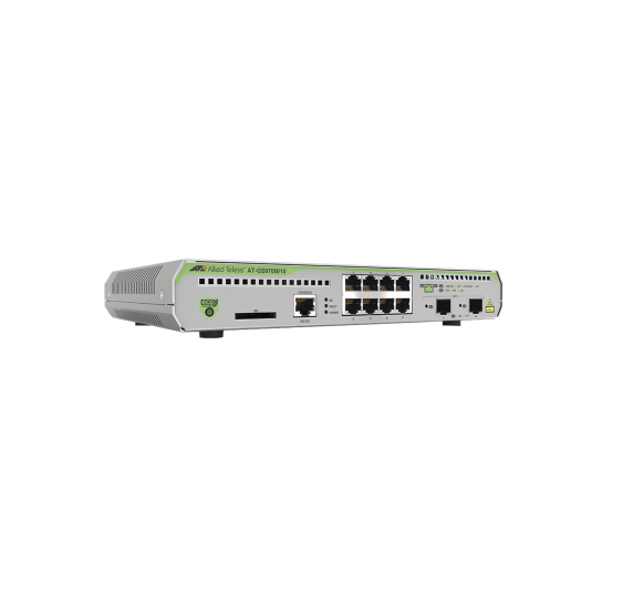 Switch Administrable CentreCOM GS970M, Capa 3 de 8 Puertos 10/100/1000 Mbps + 2 puertos SFP Gigabit