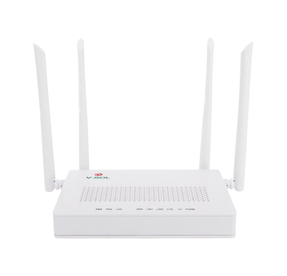 ONU Dual G/EPON con Wi-Fi AC de doble banda, 1 puerto SC/UPC + 2 puertos LAN Gigabit + 1 puerto FXS