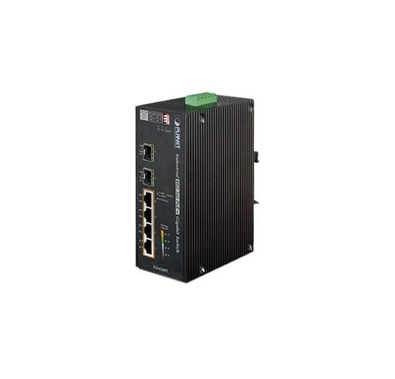 Switch PoE Industrial No Administrable de 4 Puertos PoE 10/100/1000T 802.3at, 2 Puertos SFP 10/1000X