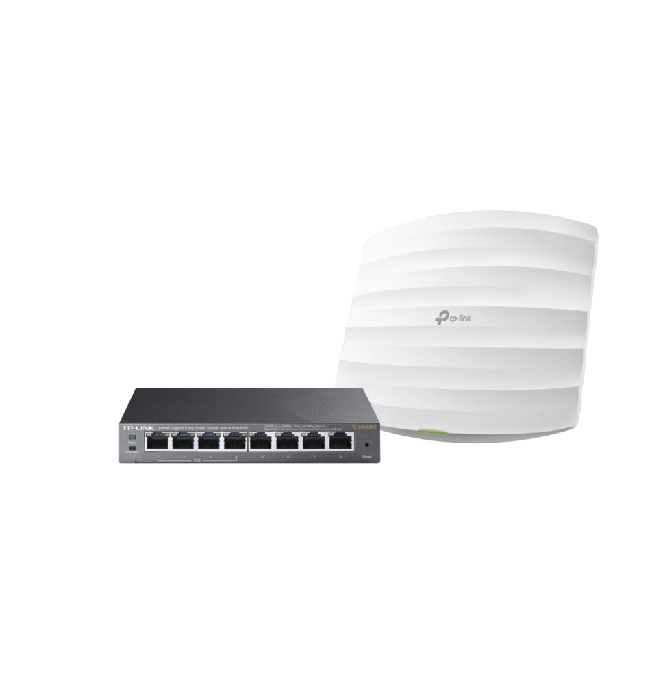 Kit de access point EAP245 y switch PoE TL-SG108PE, doble banda AC, hasta 1750 Mbps, 1 puerto Gigabit