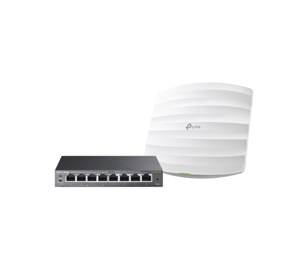 Kit de access point EAP245 y switch PoE TL-SG108PE, doble banda AC, hasta 1750 Mbps, 1 puerto Gigabit