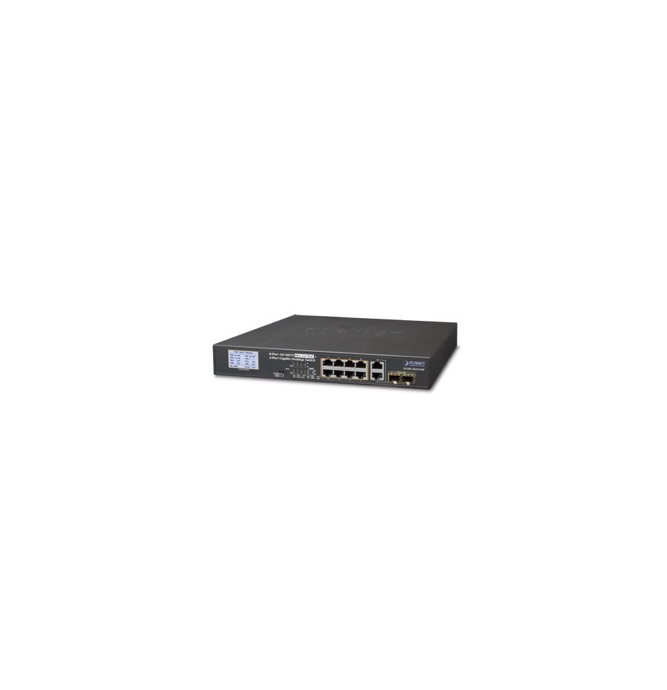 Switch PoE+ / distancia 250 metros / 8 puertos + 2 combo TP/SFP gigabit y pantalla LCD para monitoreo