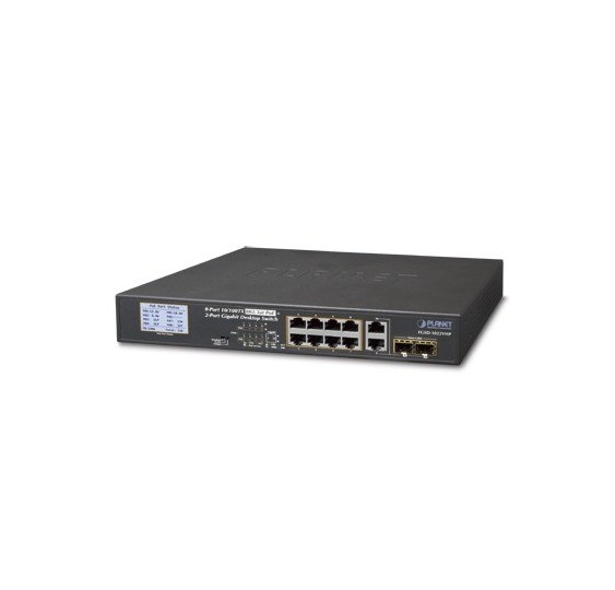 Switch PoE+ / distancia 250 metros / 8 puertos + 2 combo TP/SFP gigabit y pantalla LCD para monitoreo